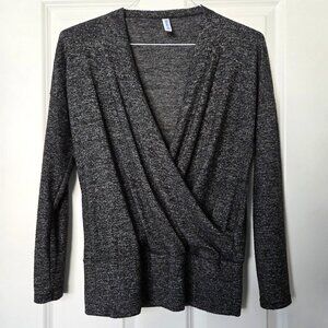 Neineiwu Charcoal Heathered Wrap Front Sweater